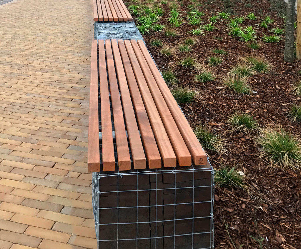 TORD gabion wall benches Factory Furniture ESI External Works