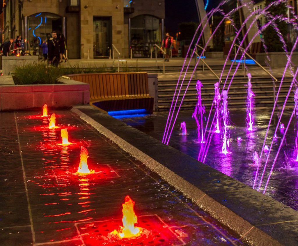 LED fountains revitalise Lisburn town centre Fountains Direct ESI