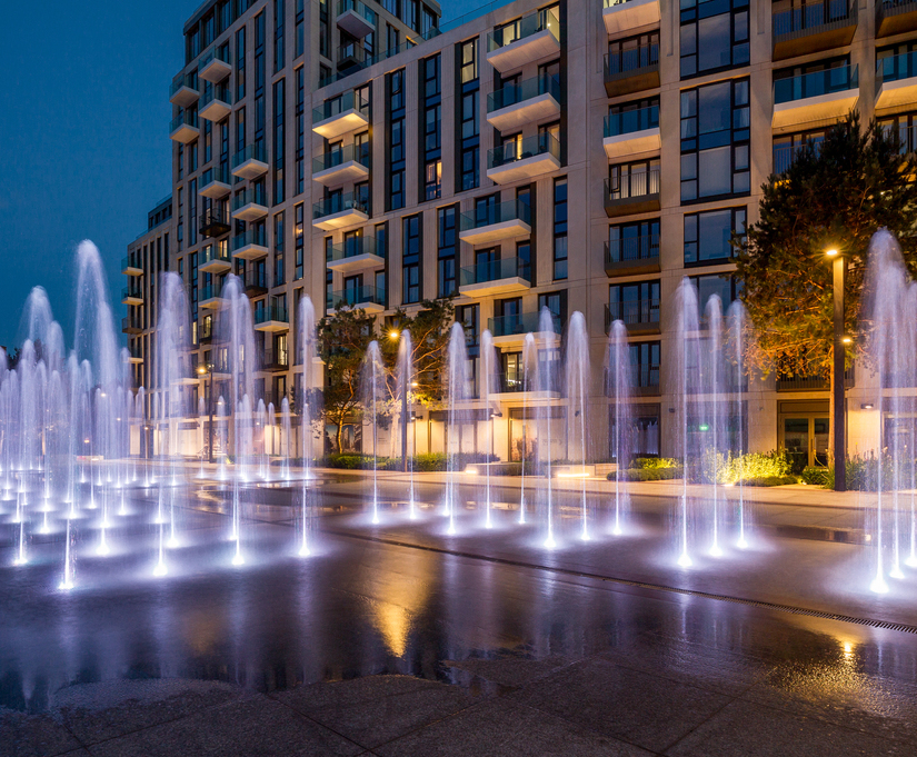 Bespoke dry plaza fountain for prestigious development Fountains Direct ESI External Works