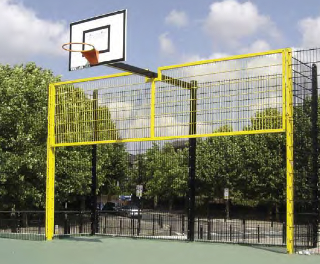 Fence mounted basketball hoop with steel backboard Zaun ESI External Works
