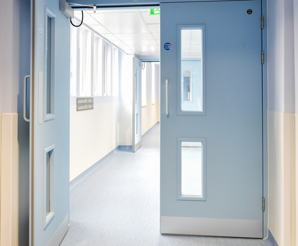 Acrovyn wall protection package for hospital building Construction Specialties ESI Building