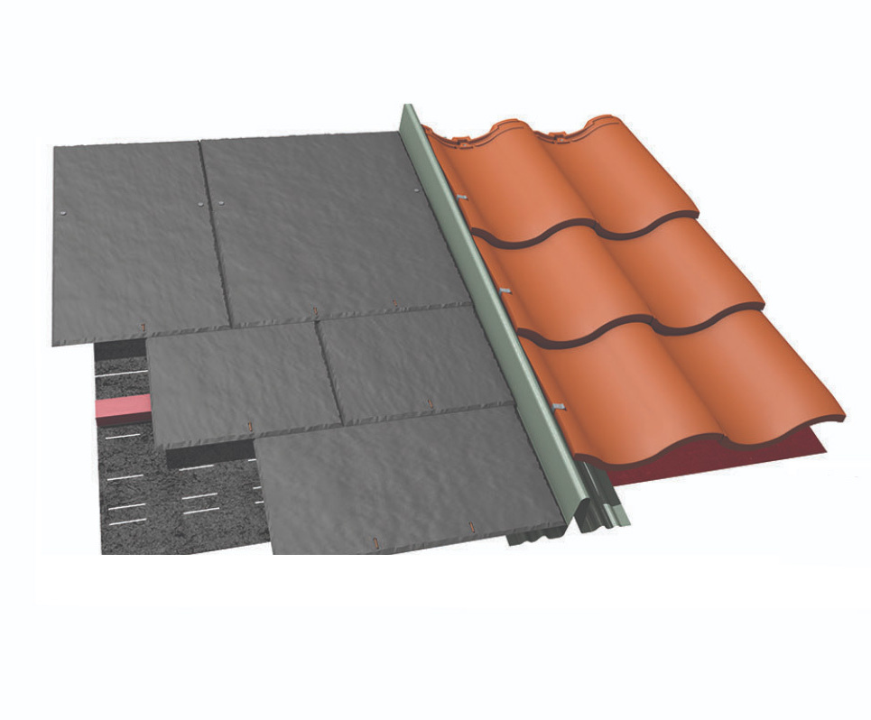 Dry fix bonding gutters for jointing two roof coverings Marley ESI