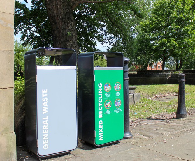 Litter and recycling bins for University of Sheffield Bailey