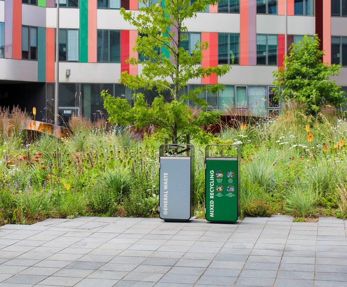 Litter and recycling bins for University of Sheffield Bailey