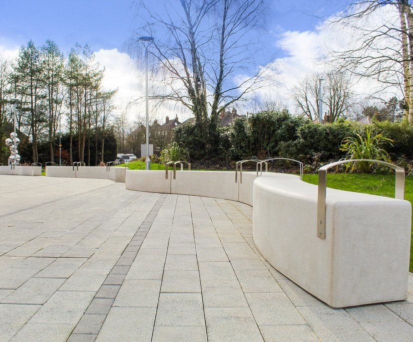 Curved concrete benches for The Christie's Entrance Bailey
