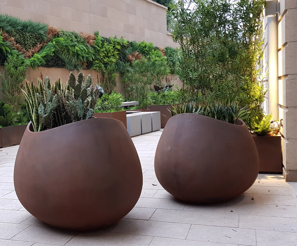 Lightweight planters and furniture for roof show garden Livingreen