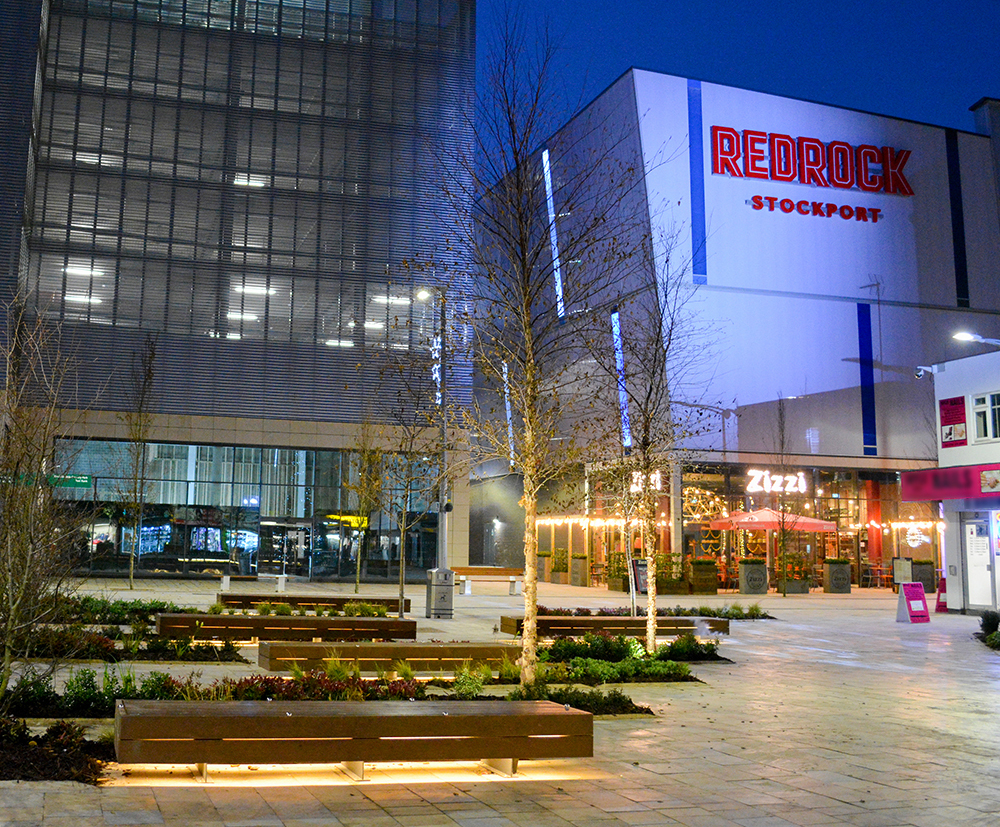 Street furniture for Stockport's Redrock leisure scheme