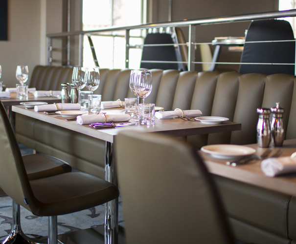 Banquette Seating In Tan Leather Benchmark Esi Interior Design