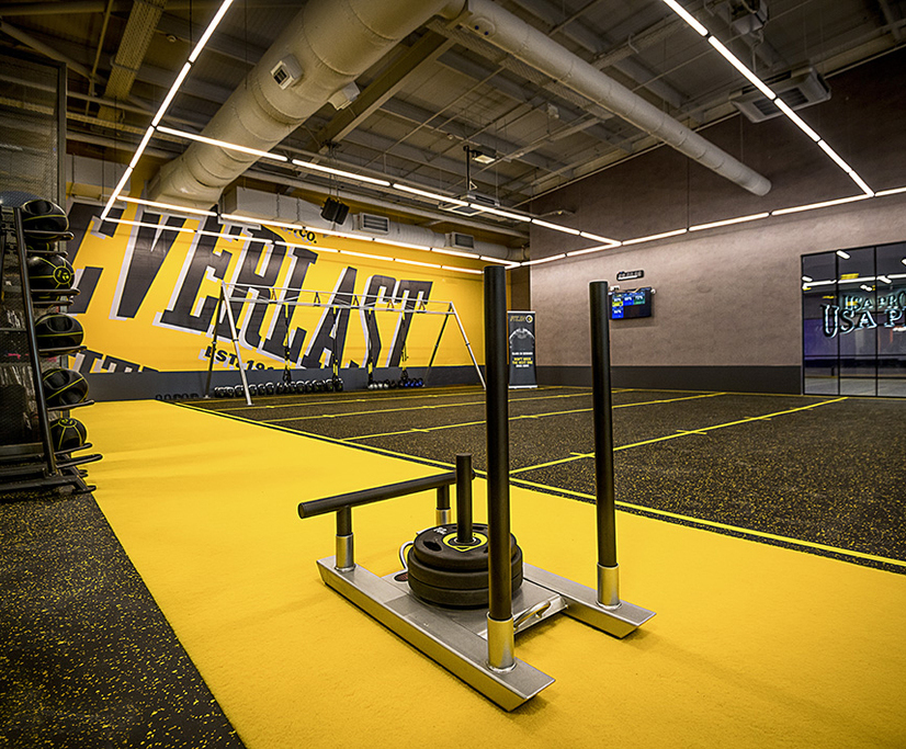 Gym flooring with custom line markings Sports Direct TVS Gym