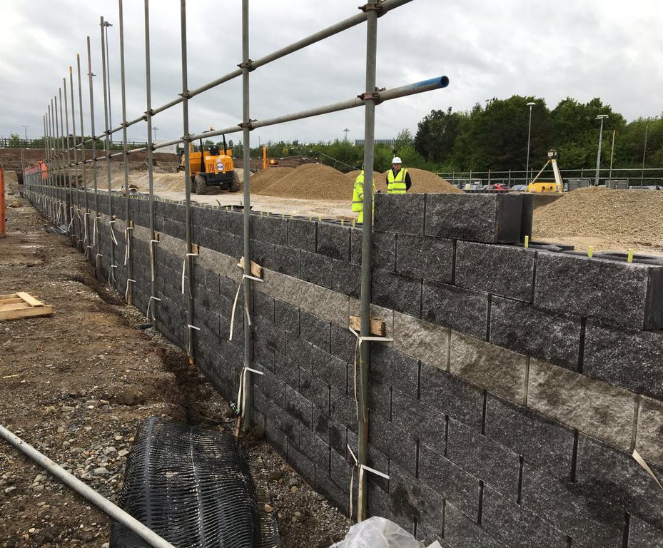 Keystone retaining wall system used for airport road Anderton ESI External Works