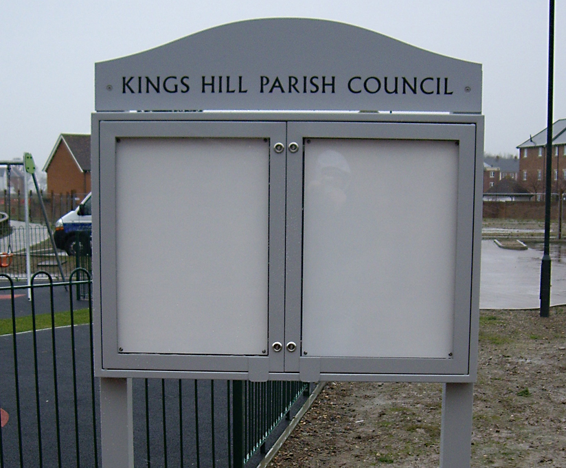 External metal noticeboards Fitzpatrick Woolmer Design & Publishing