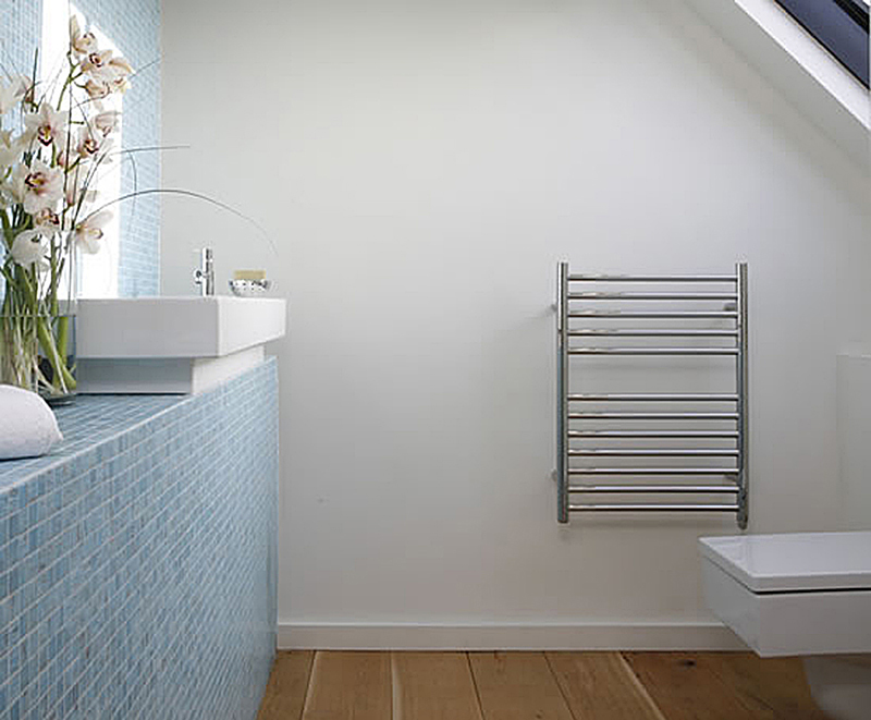 Ouse 400 flat front stainless steel heated towel rail JIS Europe Ltd
