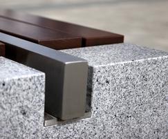 s83 cut granite, 316 stainless steel, timber bench