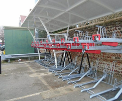CapaCITY two-tier bike rack with gas-assisted lifting