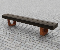 Charred reclaimed Greenheart bench with corten steel