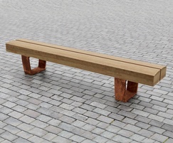 Reclaimed Greenheart timber bench; corten steel legs