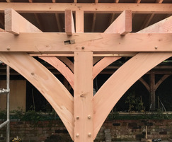 Timber-framed green roof shelter made from Douglas Fir
