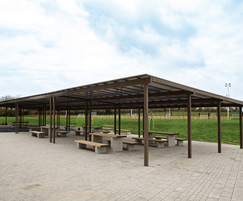 32x8m canopy shelter with granite and wood picnic sets