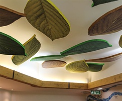Colourful, decorative leaf-shaped acoustic panels
