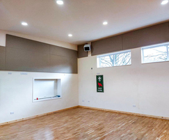 Acoustic wall panels reduce noise in scout group hall