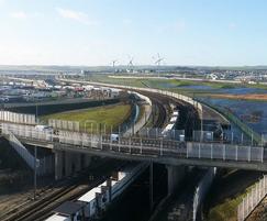 Aerial view of Eurotunnel entrance perimeter fence