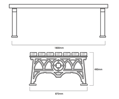 501 Recycled Cast Iron and Timber Bench drawing