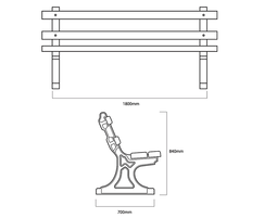 ASF 504 Cast Iron and Timber Seat drawing