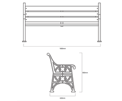 ASF 502 traditional cast iron and timber seat drawing