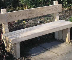 Oak memorial bench with routed text on backrest
