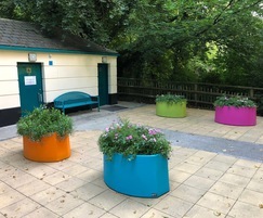 Brightly coloured park planters