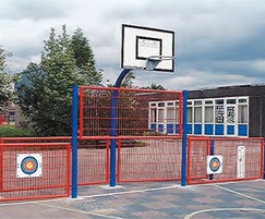 Basketball hoop with steel backboard, post mounted