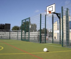 Basketball hoop with steel backboard, post mounted