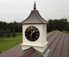 Clock tower on a golf clubhouse with square louvres
