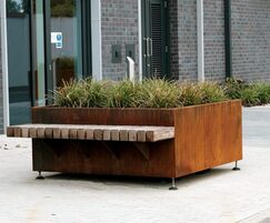 Exeter corten steel planter with integrated bench