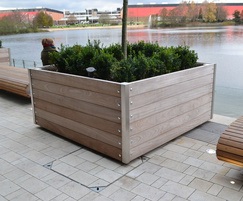 Mew planter in FSC iroko with stainless steel corners