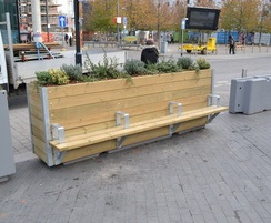 Mews barrier planter in FSC redwood with Henley bench