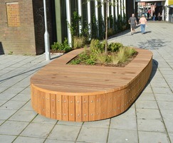 Island planter/bench in natural FSC iroko hardwood