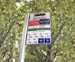 Elite bus stop signage flag with route tiles 