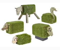 Synthetic grass animal farm play seating set