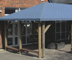 Bespoke canopy shelter with bonded felt roof tiles