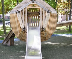 Timber climbing frame with slide
