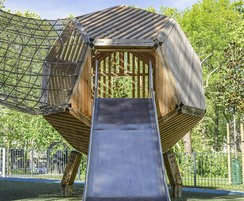 Climbing frame with wide slide