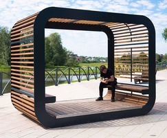 Cube thermal wood and steel pavilion