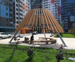 Text durable steel and wood outdoor pavilion