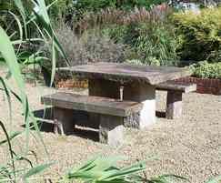 Reclaimed yorkstone table and seating