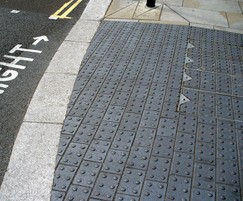 Blue blister pavers at a crossing in Hammersmith