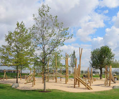 Timber play equipment for housing play area, Alconbury