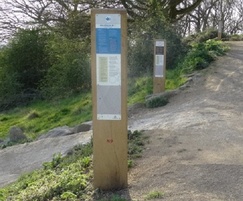 Directional wooden post for mountain bike areas