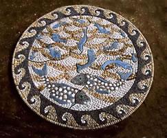 Garden mosaic, fish and sea design