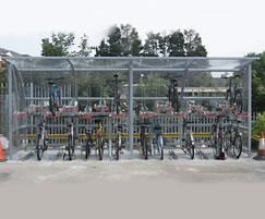 Solent bicycle shelter with Josta 2-tier racks, Upminst